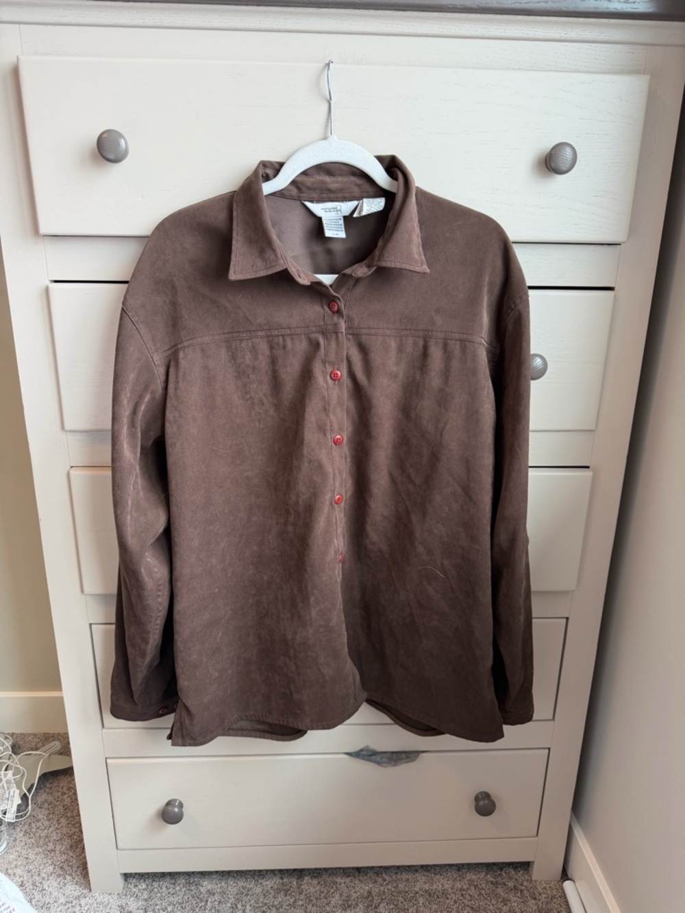 Vintage Faux Suede Brown Button-Up Collared Shirt
